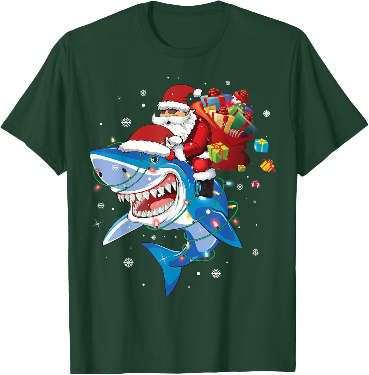 Santa Claus riding shark lover Merry Christmas Xmas T-Shirt - T-Shirt | Forest