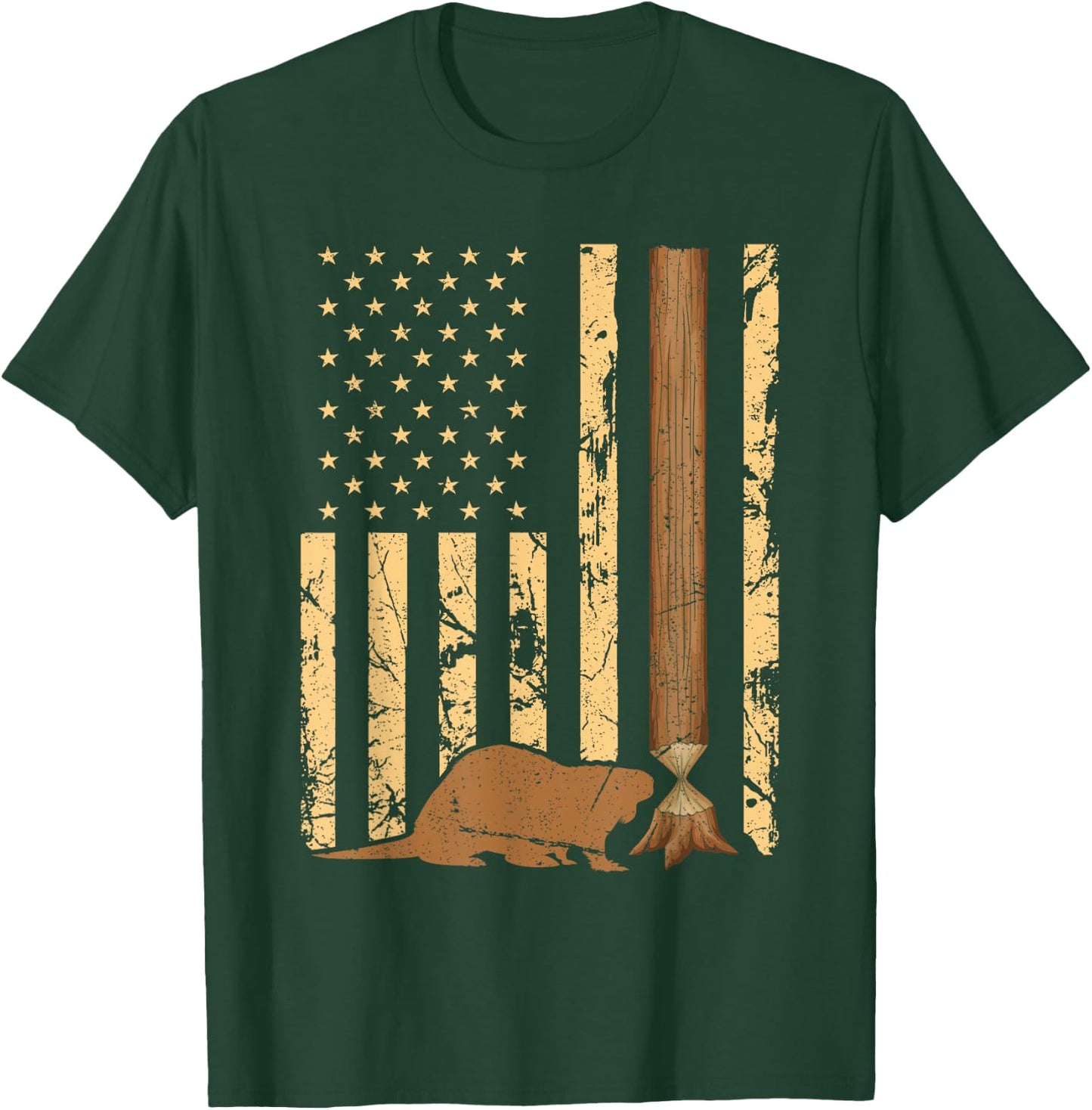 Beaver Hunting American Flag Vintage Patriotic Beaver Hunter T-Shirt - T-Shirt | Forest