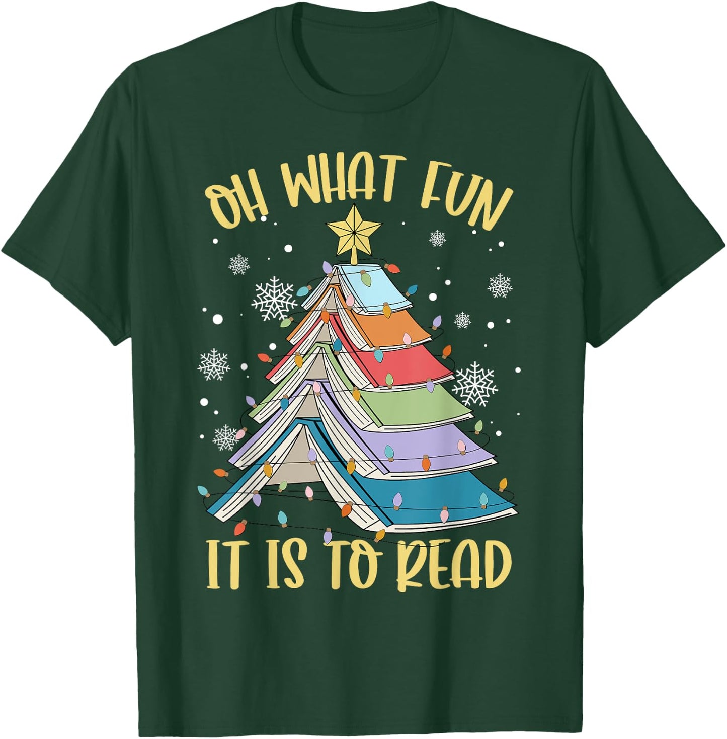 Oh What Fun It is to Read Book Christmas Tree Lights Apparel T-Shirt - T-Shirt | Forest