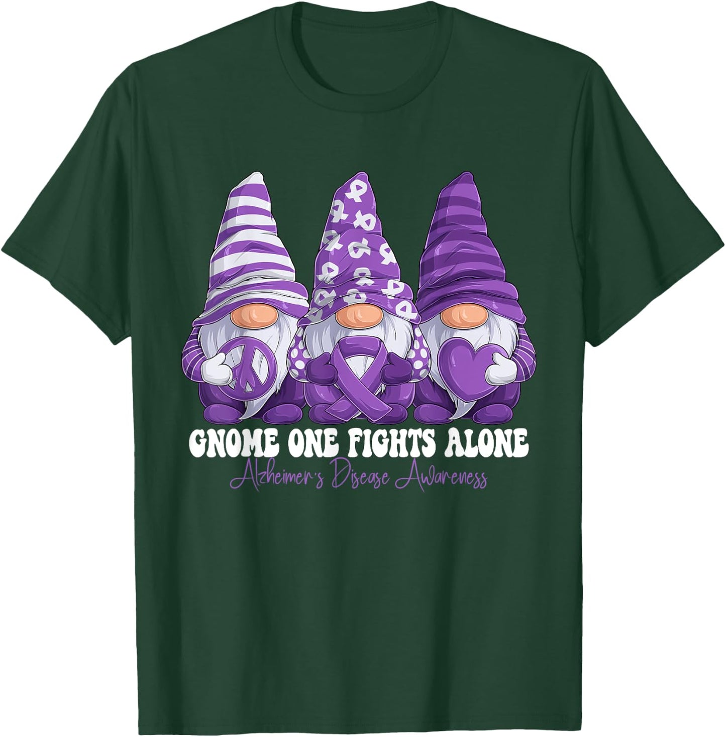 Alzheimer's Disease Awareness Month Purple Ribbon Gnomies T-Shirt - T-Shirt | Forest