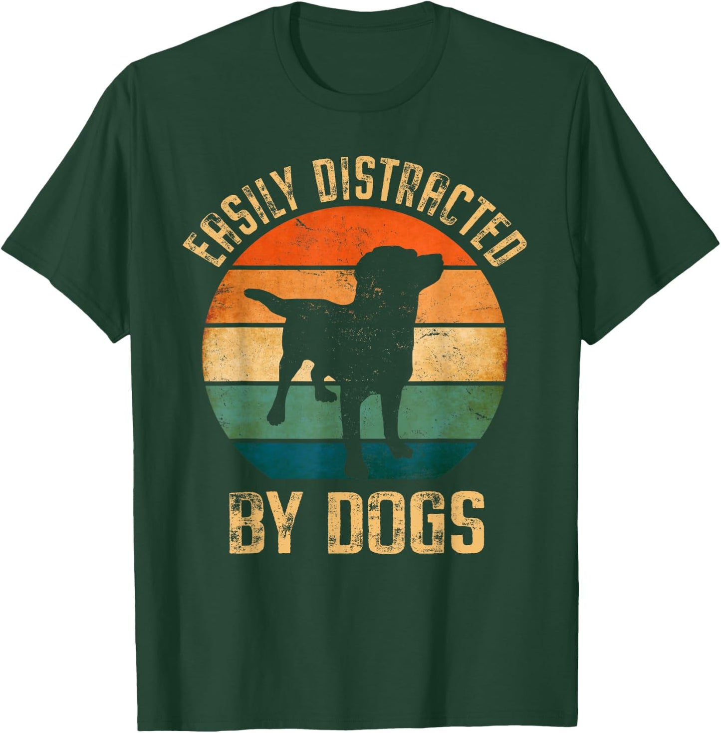 Easily Distracted By Dogs Vintage Retro Pet Dog Lover T-Shirt - T-Shirt | Forest