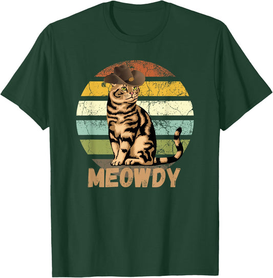 Meowdy - Funny Mashup Between Meow and Howdy - Cat Meme T-Shirt - T-Shirt | Forest