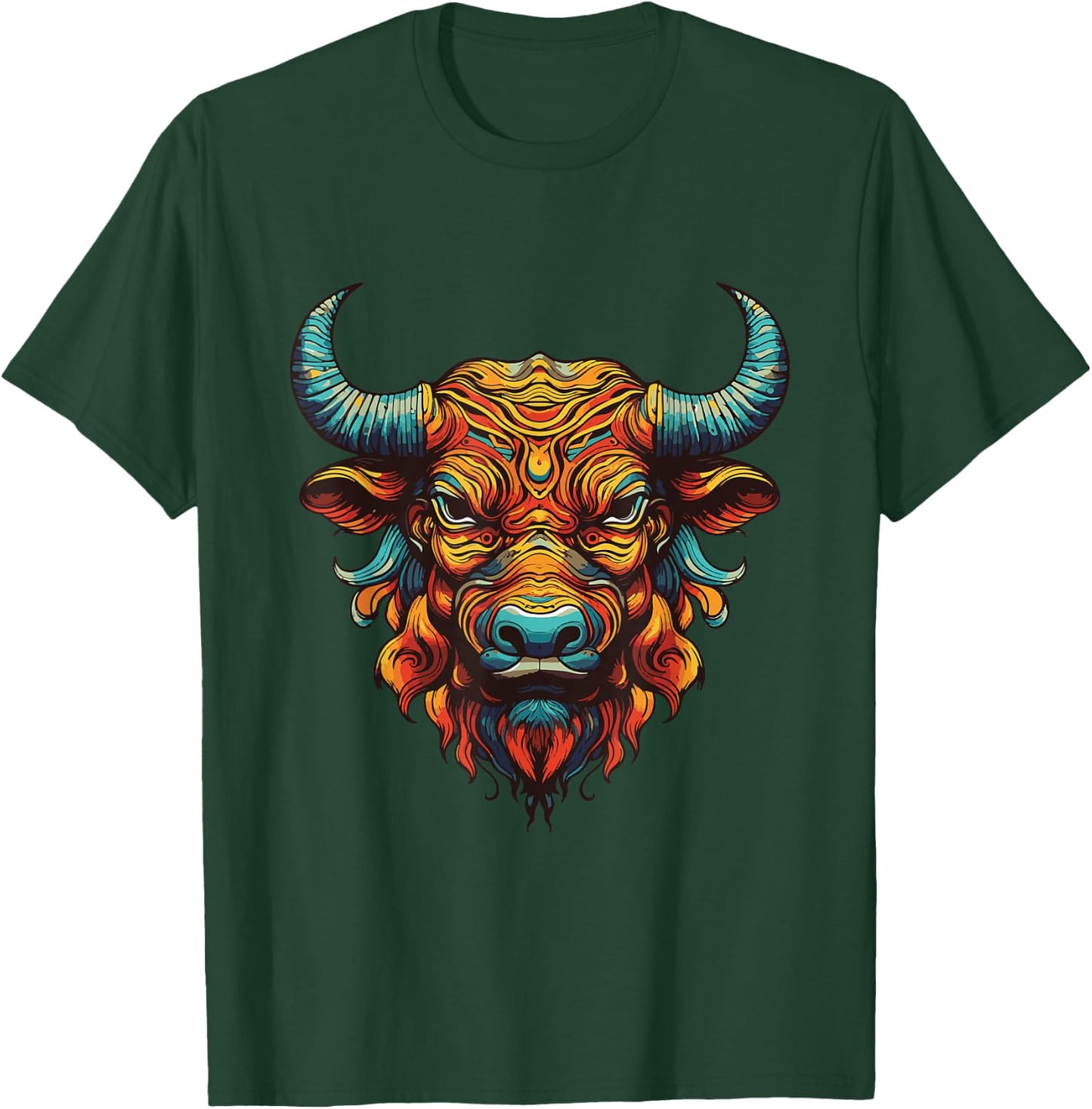 Bull Portrait Taurus | Animal Colorful Gym T-Shirt - T-Shirt | Forest