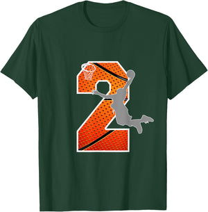 Kids 2 Years Old 2nd Basketball Birthday Party Boys Girls T-Shirt - T-Shirt | Forest