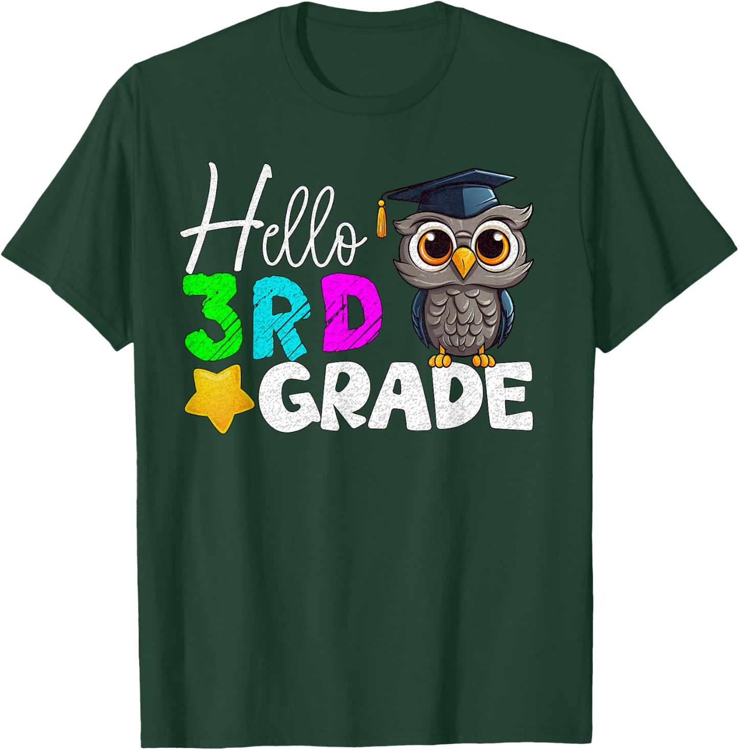 Hello 3rd Grade Third Grade Owl Back to School Kid Teacher T-Shirt - T-Shirt | Forest