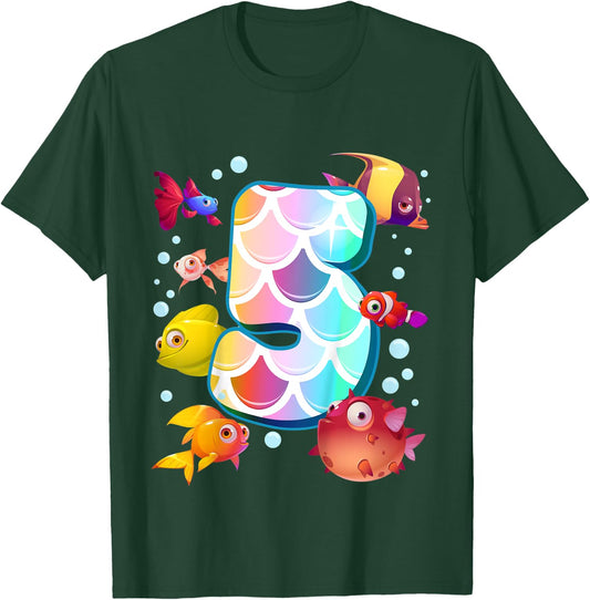 Kids 5th Birthday Rainbow Fish Tetra Popper Fish T-Shirt - T-Shirt | Forest