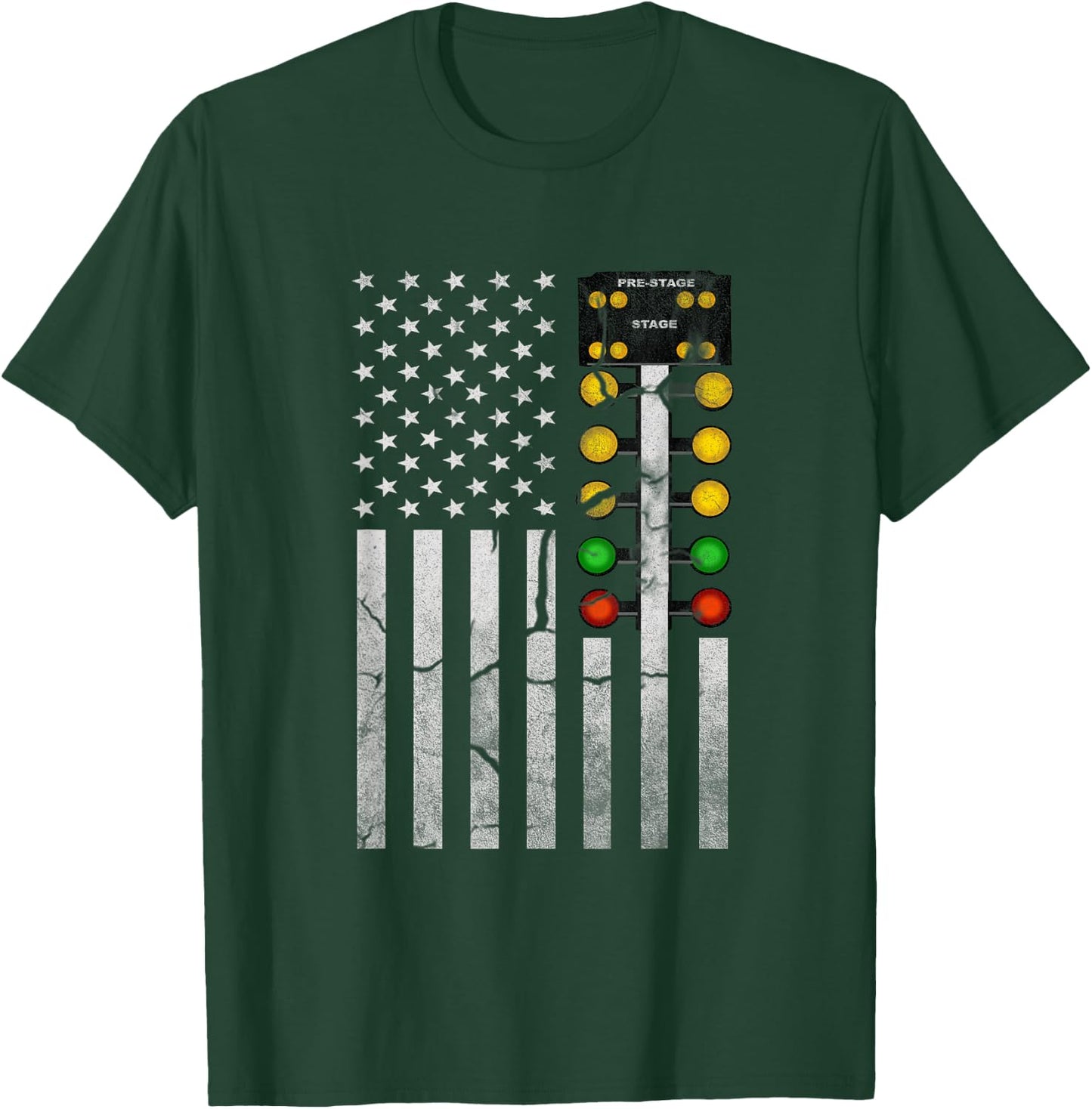 Drag Racing Flag American Drag Racer Drag Strip Tree Light T-Shirt - T-Shirt | Forest
