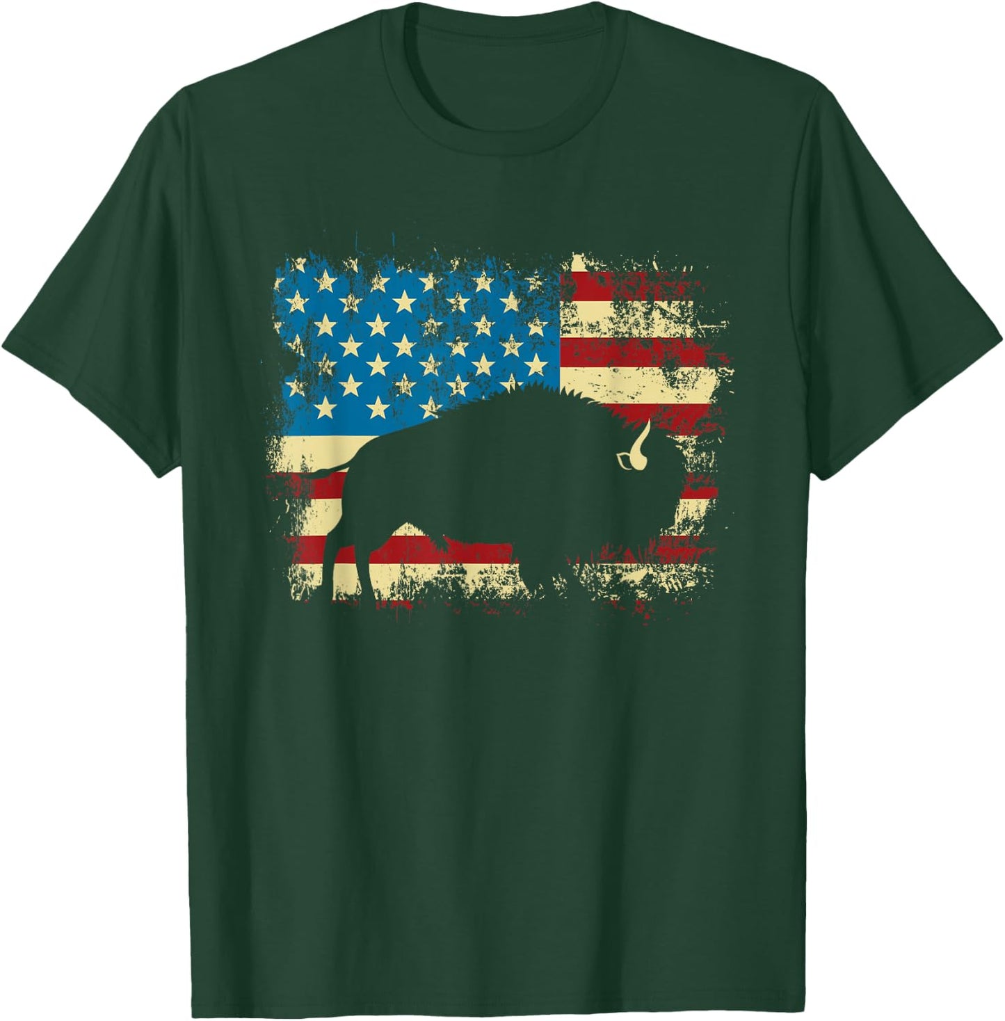 Patriotic American Bison Buffalo Lover Wildlife USA Flag T-Shirt - T-Shirt | Forest