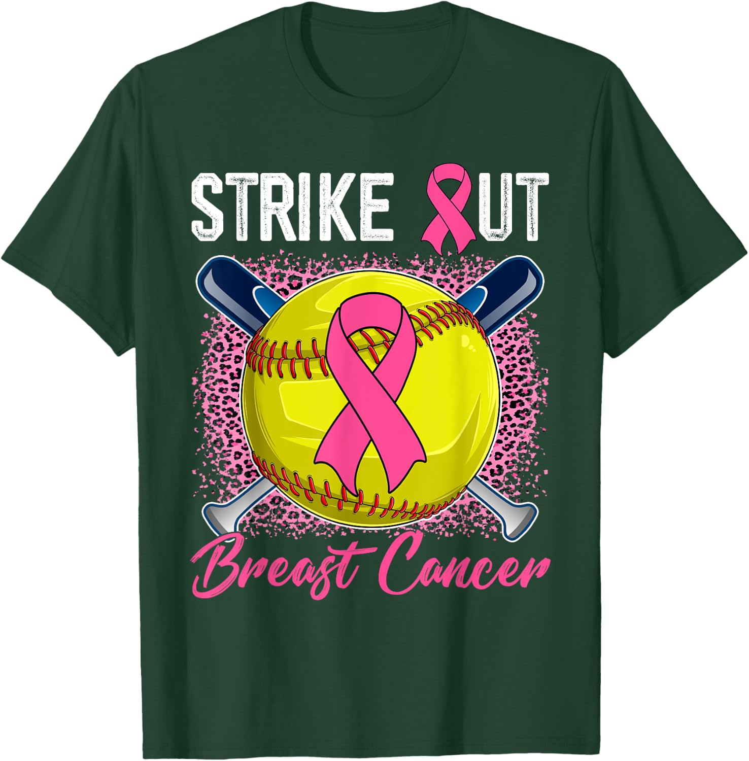 Strike Out Breast Cancer Softball Ball & Pink Ribbon Women T-Shirt - T-Shirt | Forest