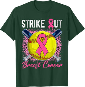 Strike Out Breast Cancer Softball Ball & Pink Ribbon Women T-Shirt - T-Shirt | Forest