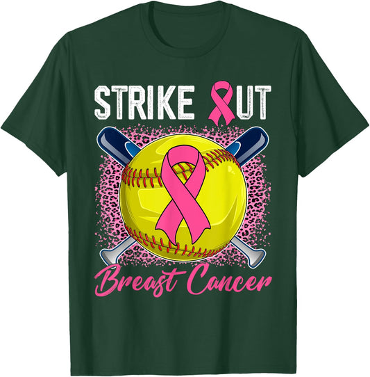 Strike Out Breast Cancer Softball Ball & Pink Ribbon Women T-Shirt - T-Shirt | Forest