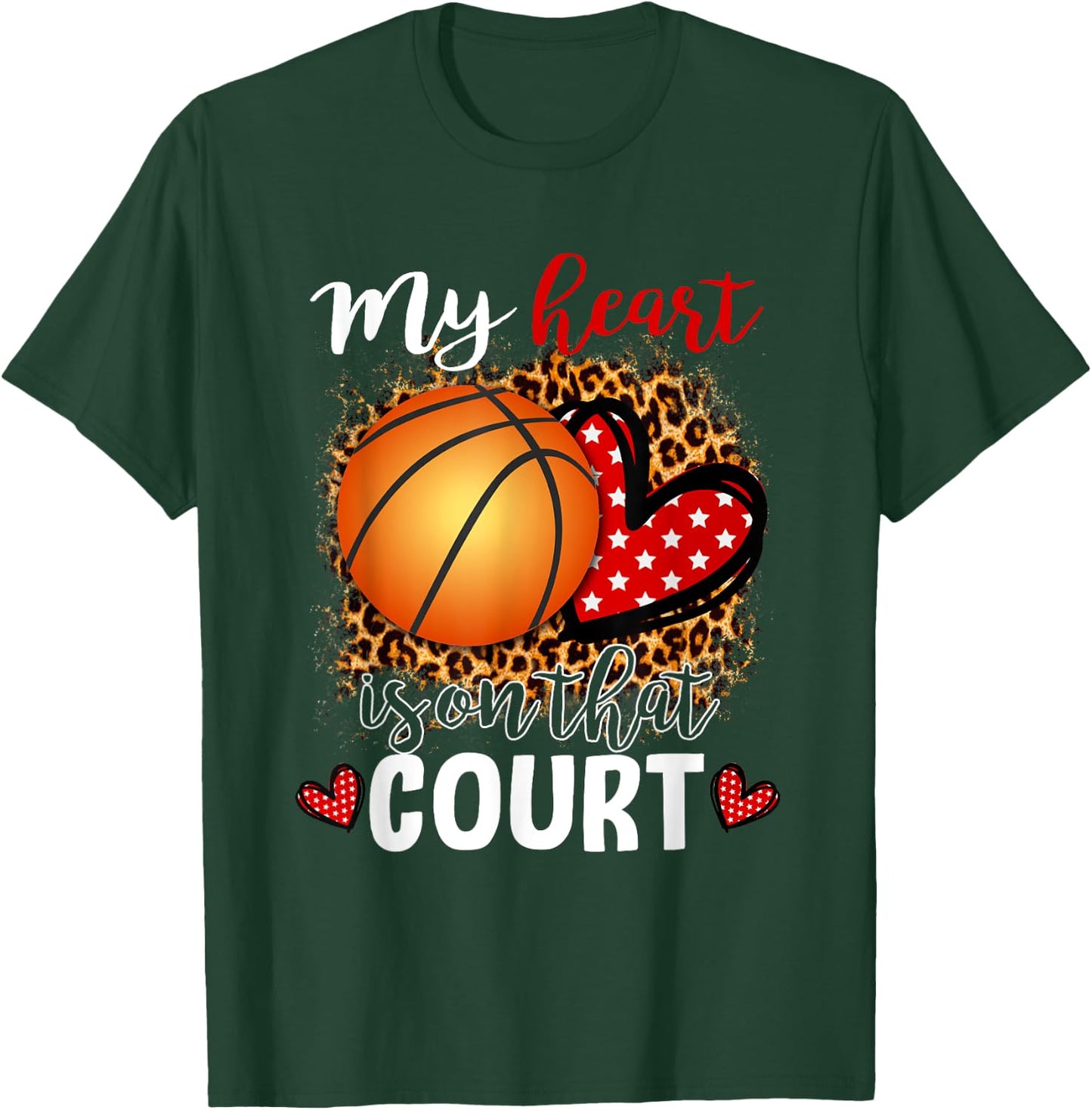 My Heart Is On That Court Basketball Leopard Pattern Ball T-Shirt - T-Shirt | Forest