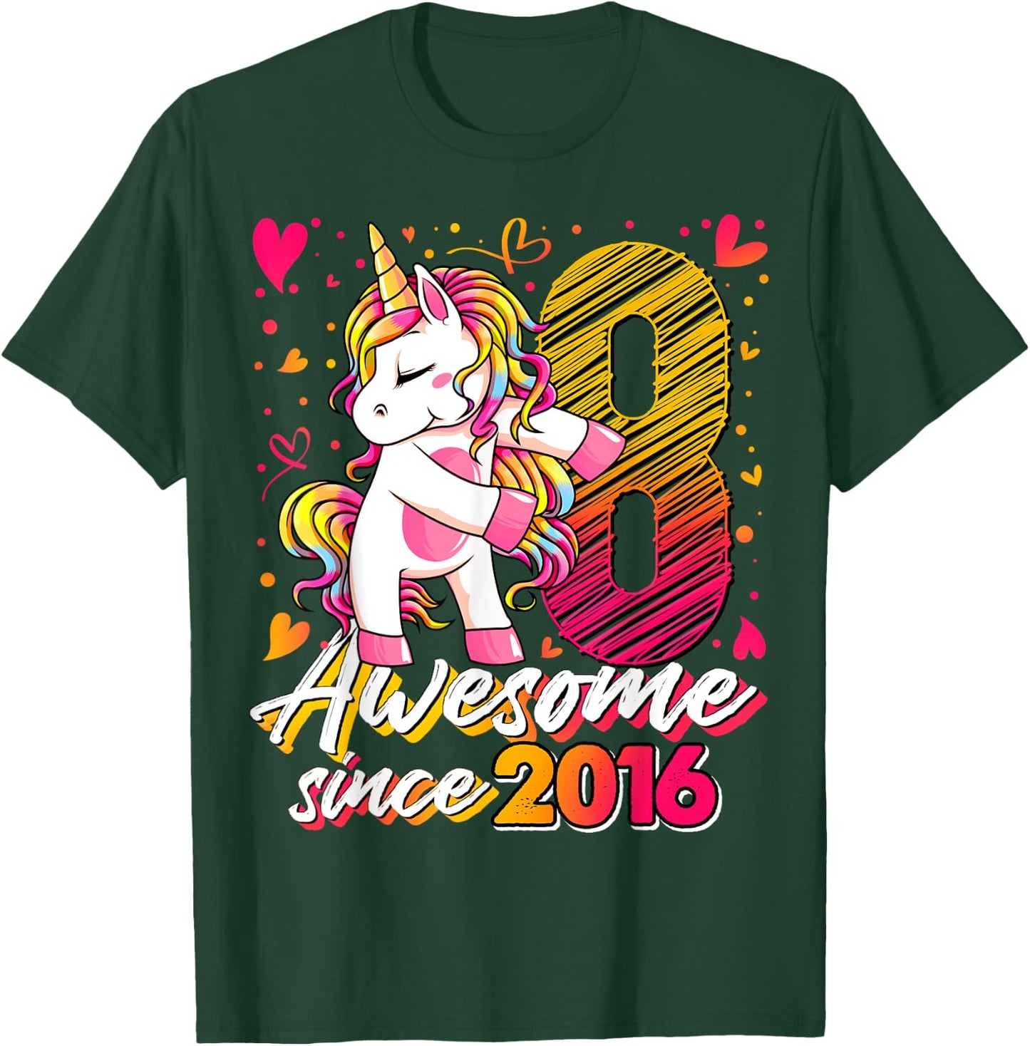 8 Years Old Flossing Unicorn Gifts 8th Birthday Girl Party T-Shirt - T-Shirt | Forest