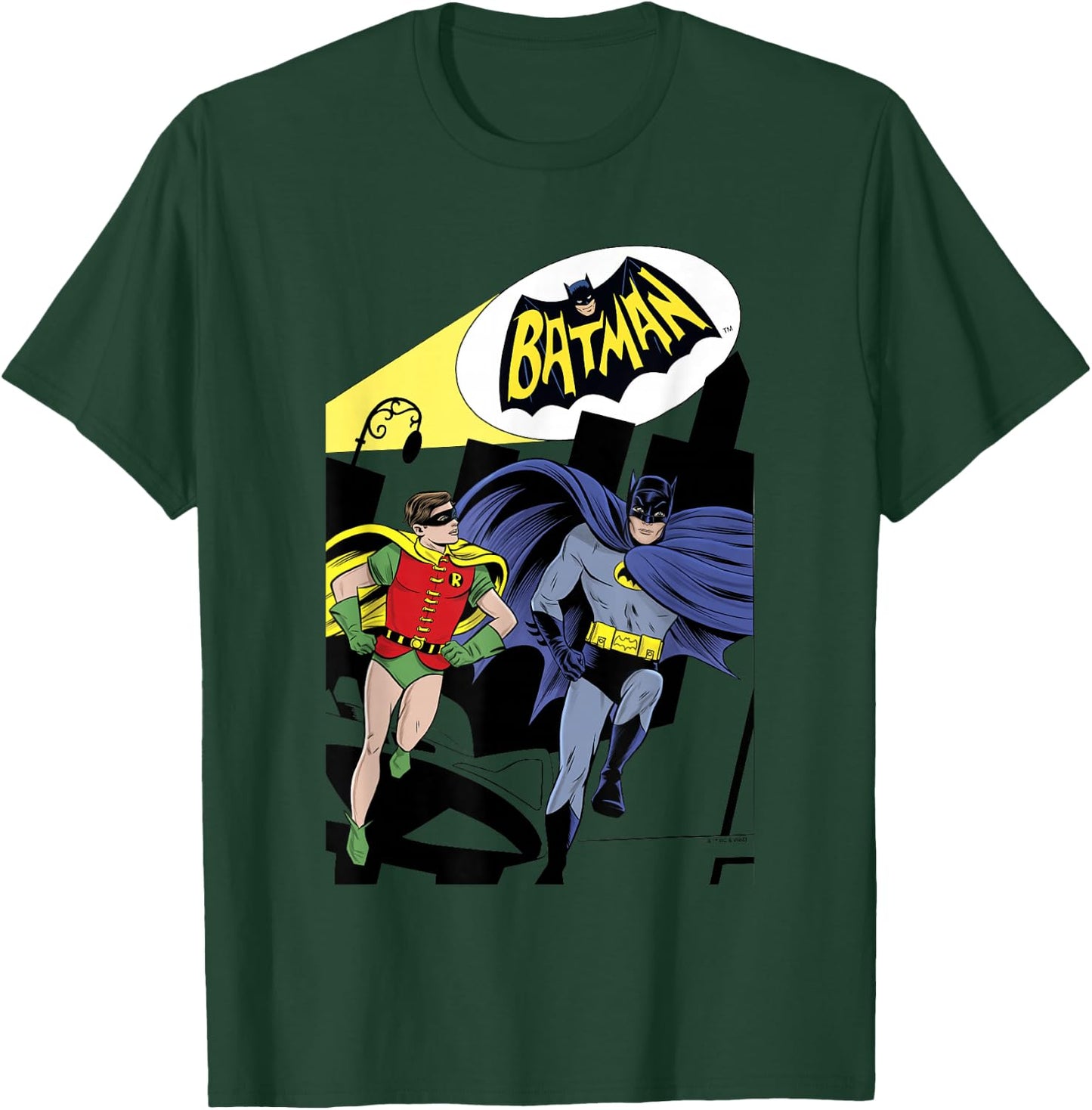 Batman Vintage Classic Batman & Robin Comic Spotlight Heroes T-Shirt - T-Shirt | Forest