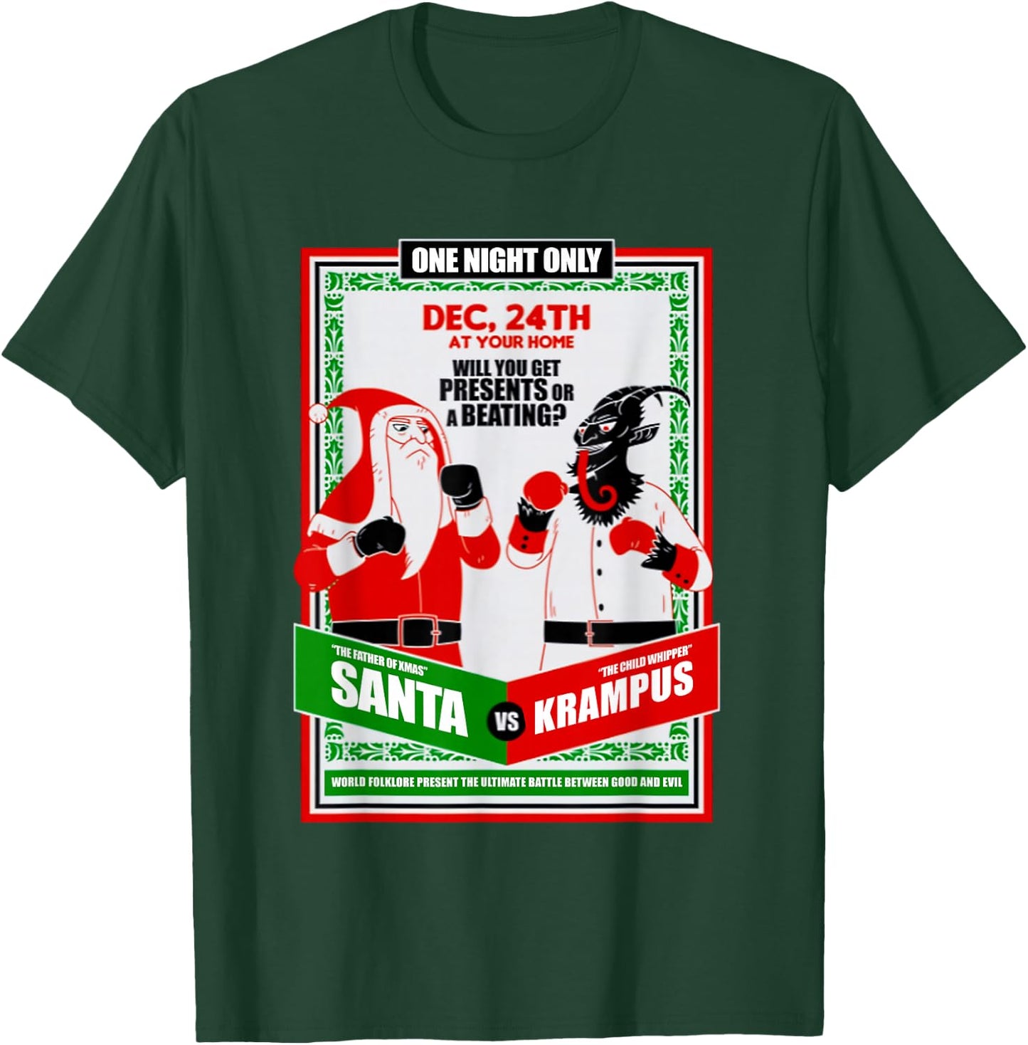Funny Battle for Christmas Retro Santa VS Krampus Xmas Humor T-Shirt - T-Shirt | Forest