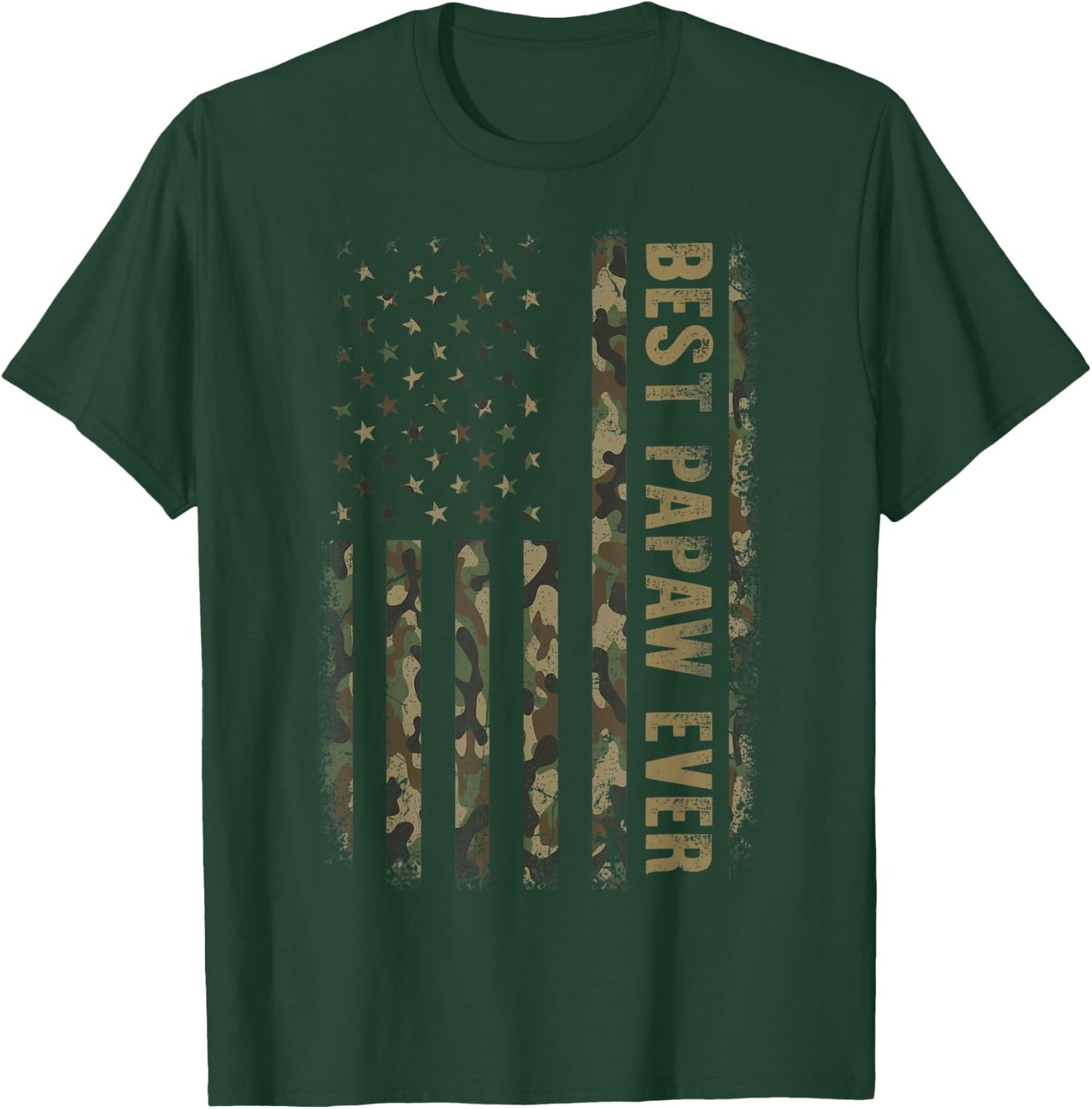 Best Papaw Ever Camouflage American Flag Father's Day T-Shirt - T-Shirt | Forest