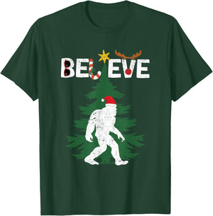 Believe Bigfoot Sasquatch Yeti Santa Hat Christmas Pajamas T-Shirt - T-Shirt | Forest