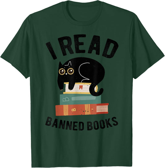 I Read Banned Books Librarians Black Cat Reader Bookworm T-Shirt - T-Shirt | Forest