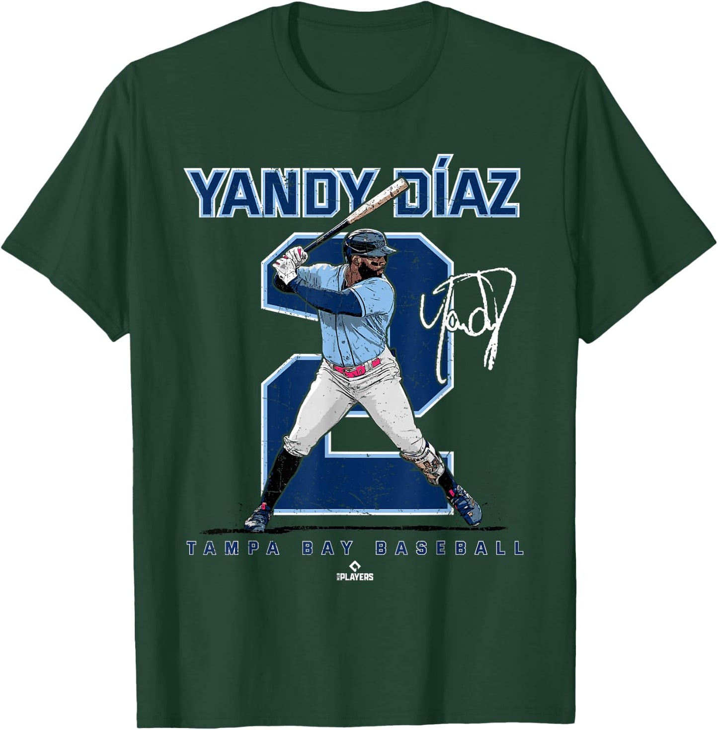Number and Portrait Yandy Diaz Tampa Bay MLBPA T-Shirt - T-Shirt | Forest