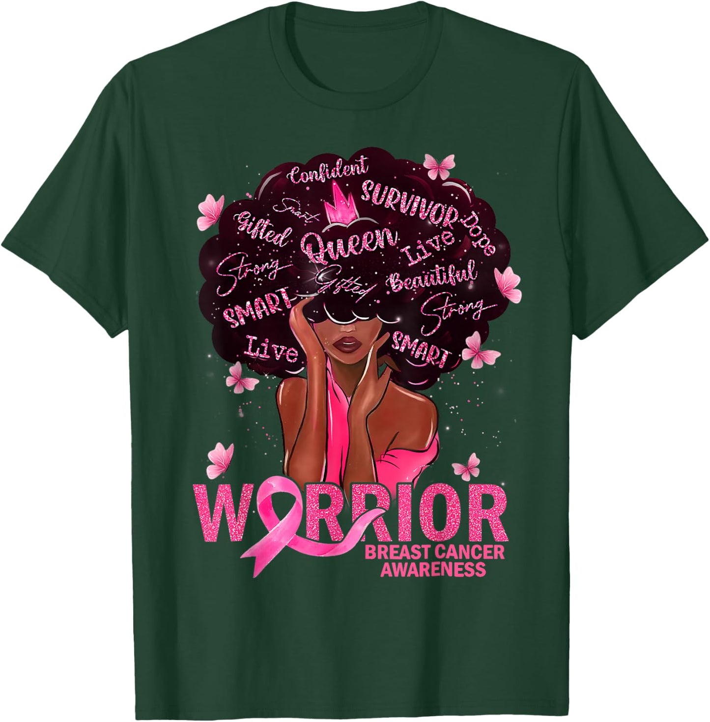 American African Black Women Queen Breast Cancer Warrior T-Shirt - T-Shirt | Forest