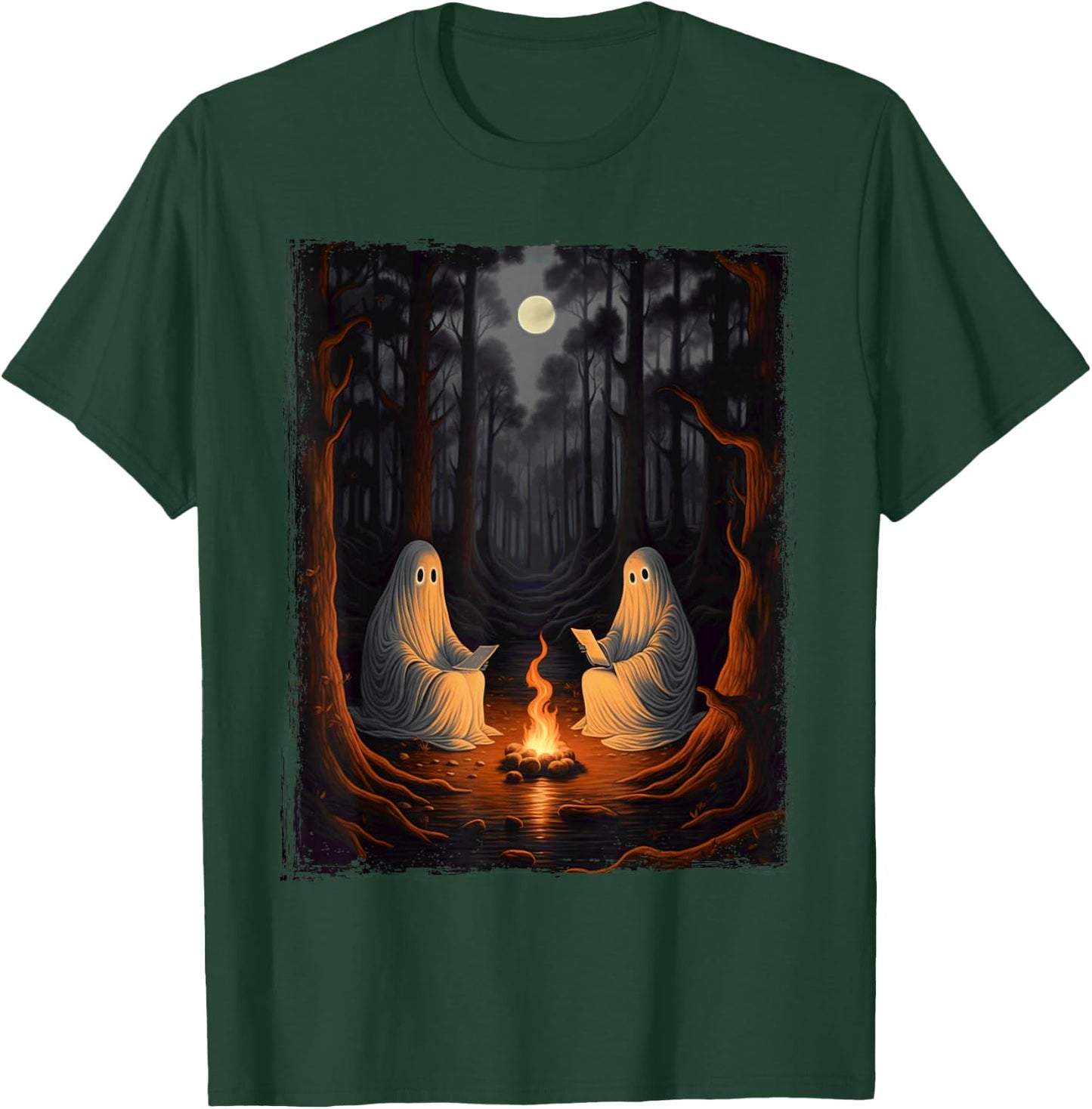 Vintage Ghost Book Reading Camping Gothic Halloween Teachers T-Shirt - T-Shirt | Forest