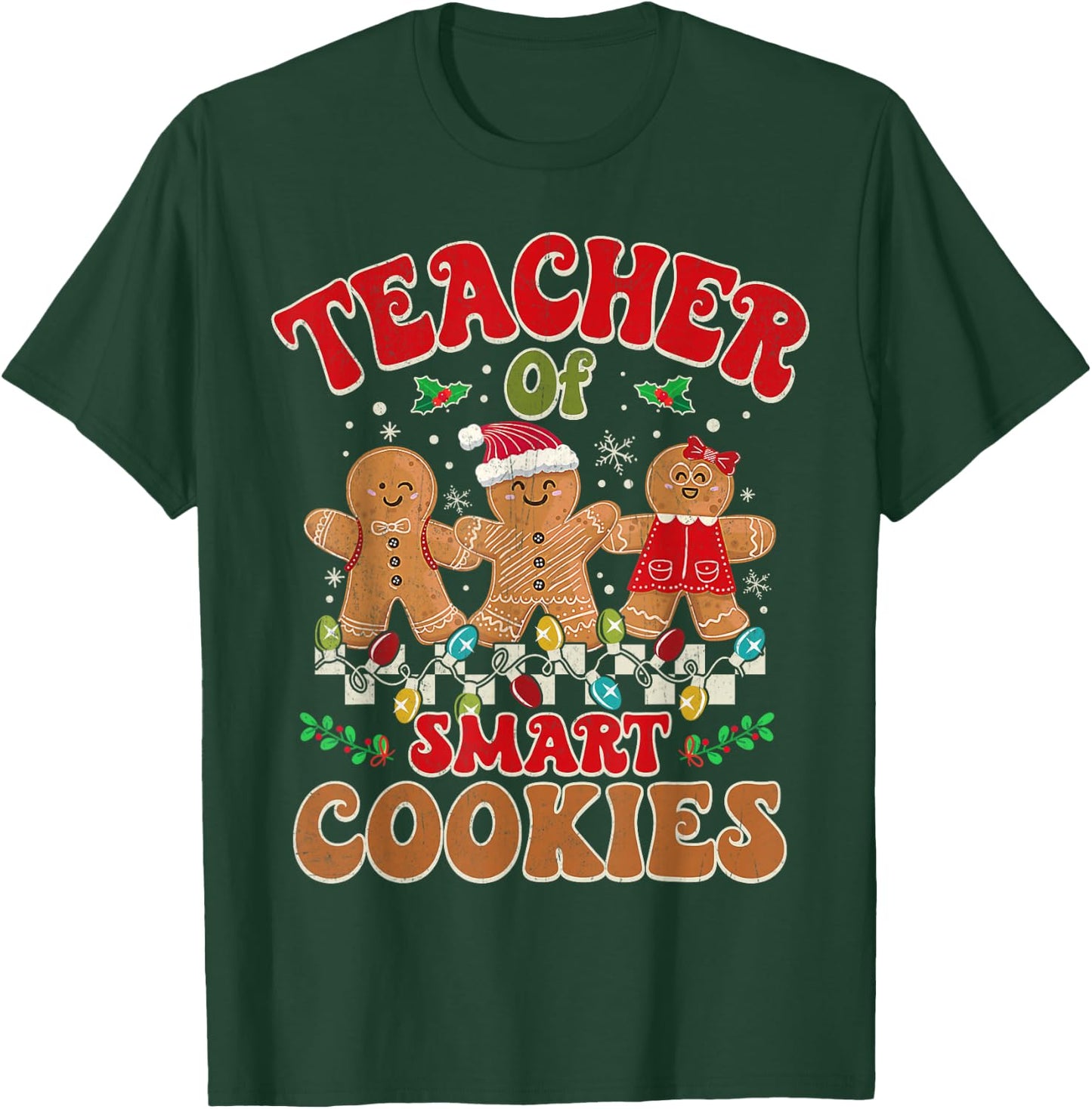 Groovy Retro Christmas Teacher Cute Gingerbread Cookies T-Shirt - T-Shirt | Forest