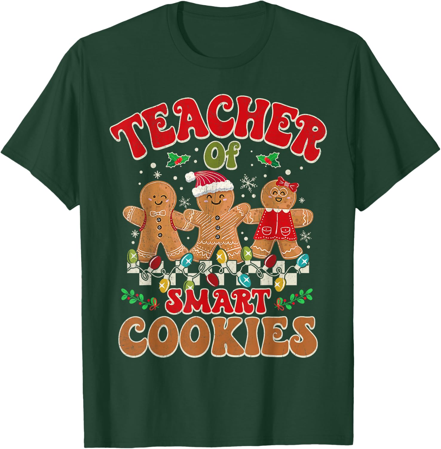 Groovy Retro Christmas Teacher Cute Gingerbread Cookies T-Shirt - T-Shirt | Forest