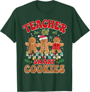 Groovy Retro Christmas Teacher Cute Gingerbread Cookies T-Shirt - T-Shirt | Forest