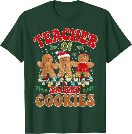 Groovy Retro Christmas Teacher Cute Gingerbread Cookies T-Shirt - T-Shirt | Forest