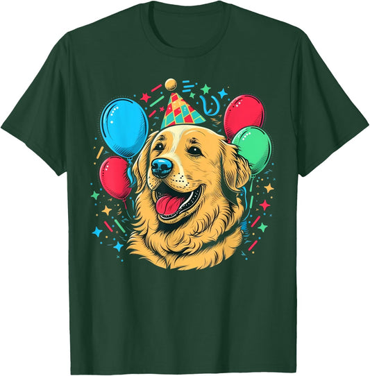 Celebration Event Birthday Party Golden Retriever T-Shirt - T-Shirt | Forest