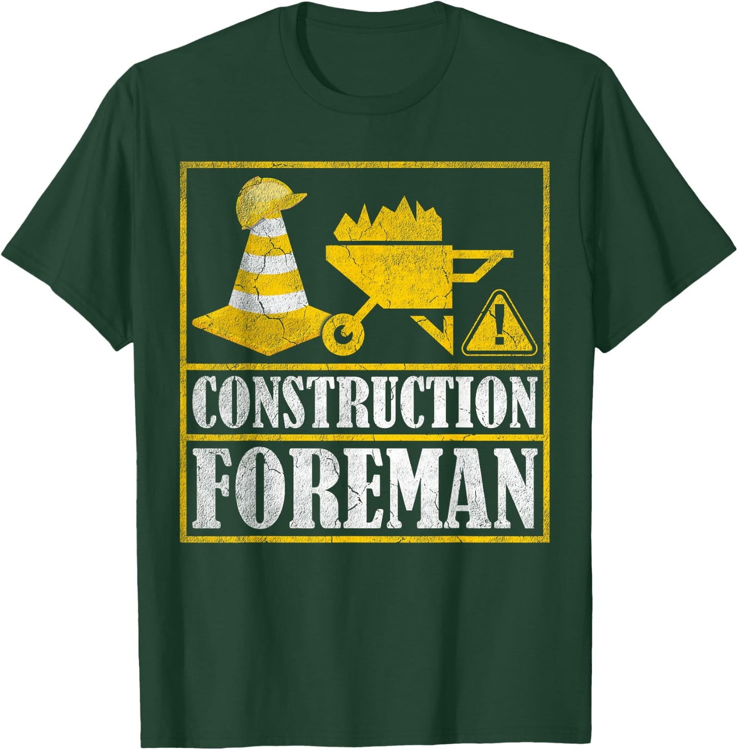 Construction Worker Retro Distressed Construction Foreman T-Shirt - T-Shirt | Forest