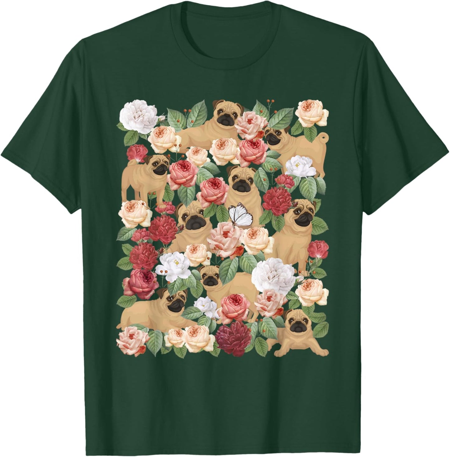 Botanical Black Pug Garden - Floral Dog Owner Pet Lover T-Shirt - T-Shirt | Forest