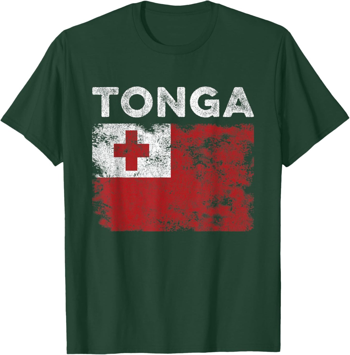 Tonga Flag Distressed - Men Women Kids - Tongan Flag T-Shirt - T-Shirt | Forest