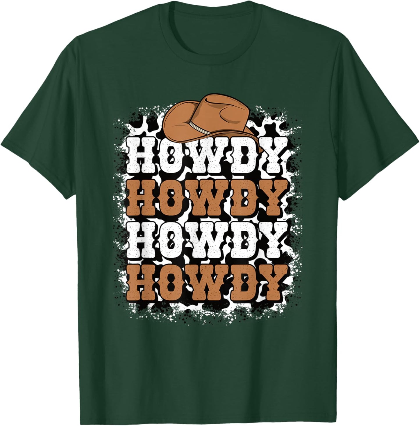 Howdy Cow Print Western Cowgirl Cowboy Rodeo Men Women Kids T-Shirt - T-Shirt | Forest