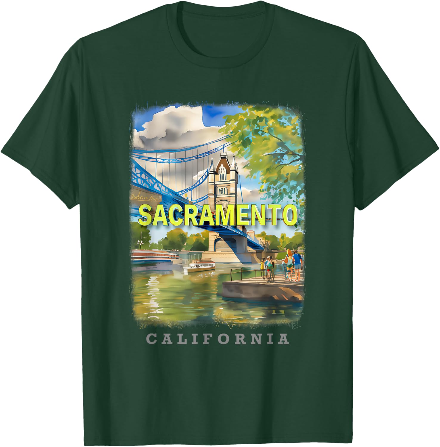Sacramento California CA Riverfront Charm SD646 T-Shirt - T-Shirt | Forest