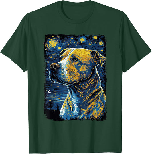 Pitbull Dog Starry Night Men Women Girls Kids T-Shirt - T-Shirt | Forest