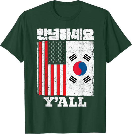 American And South Korea Flag annyeonghaseyo Y'all T-Shirt - T-Shirt | Forest