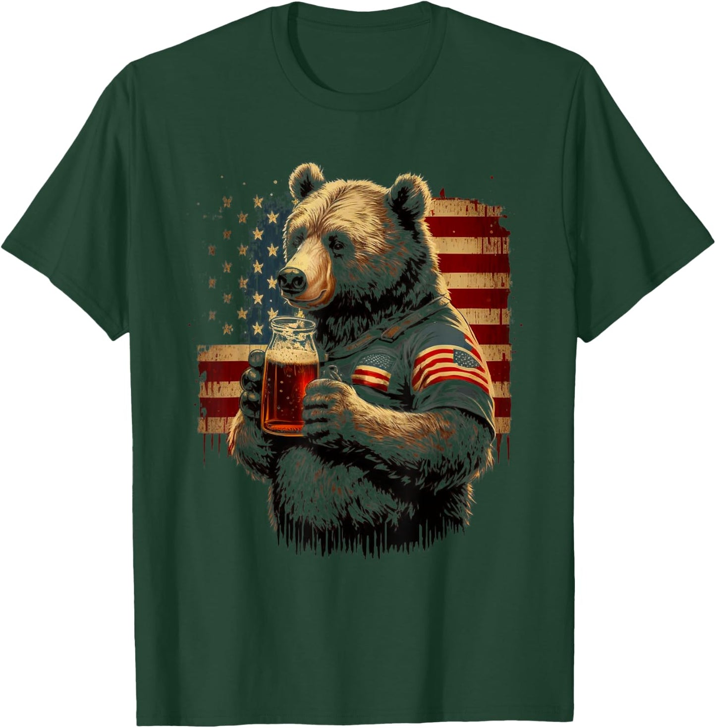 Patriotic Day Bear Drinking Beer Men T-Shirt - T-Shirt | Forest