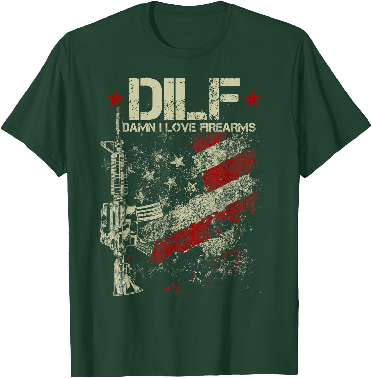 Funny DILF - Damn I Love Firearms Gun American Flag T-Shirt - T-Shirt | Forest