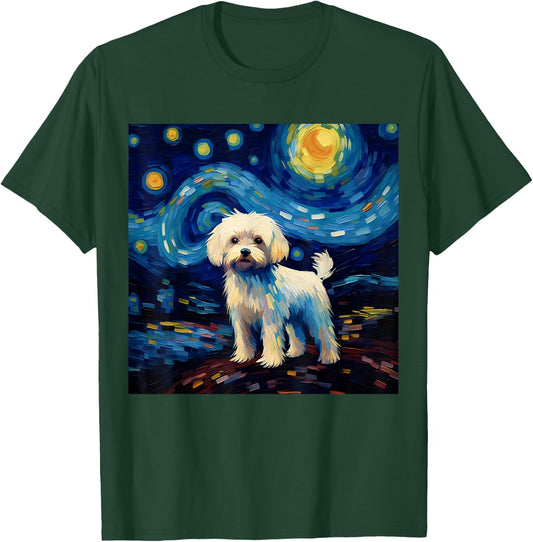 Surreal Starry Night Maltese Dog Women Girls Kids T-Shirt - T-Shirt | Forest