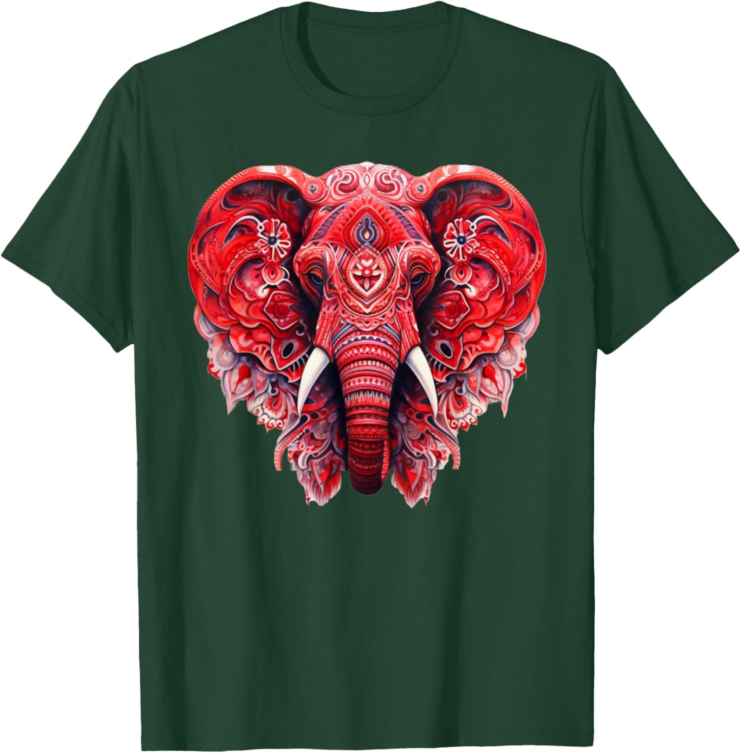 Red Mandala Aart Elephant Tribal Yoga Graphic T-Shirt - T-Shirt | Forest