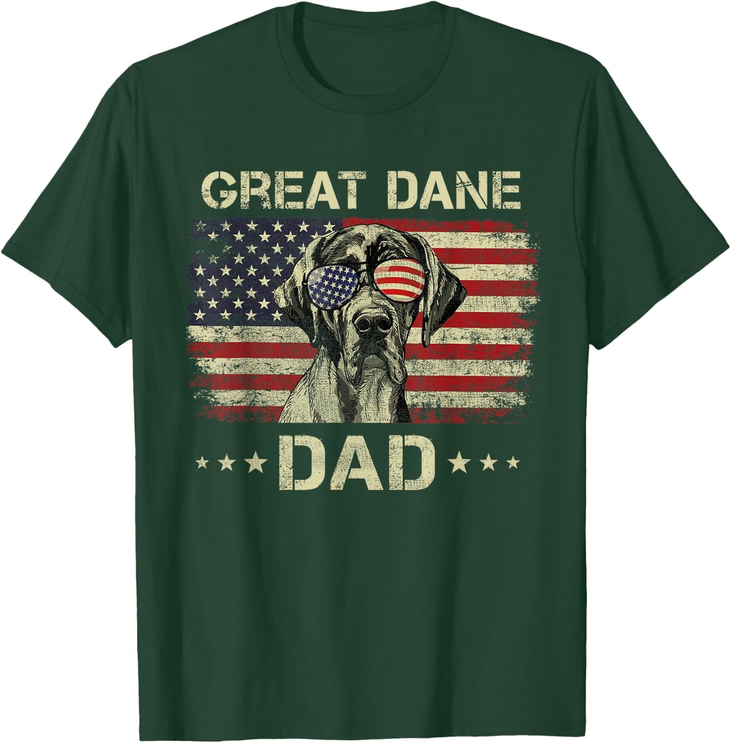 Great Dane Dad Dog Lovers American Flag 4th Of July T-Shirt - T-Shirt | Forest