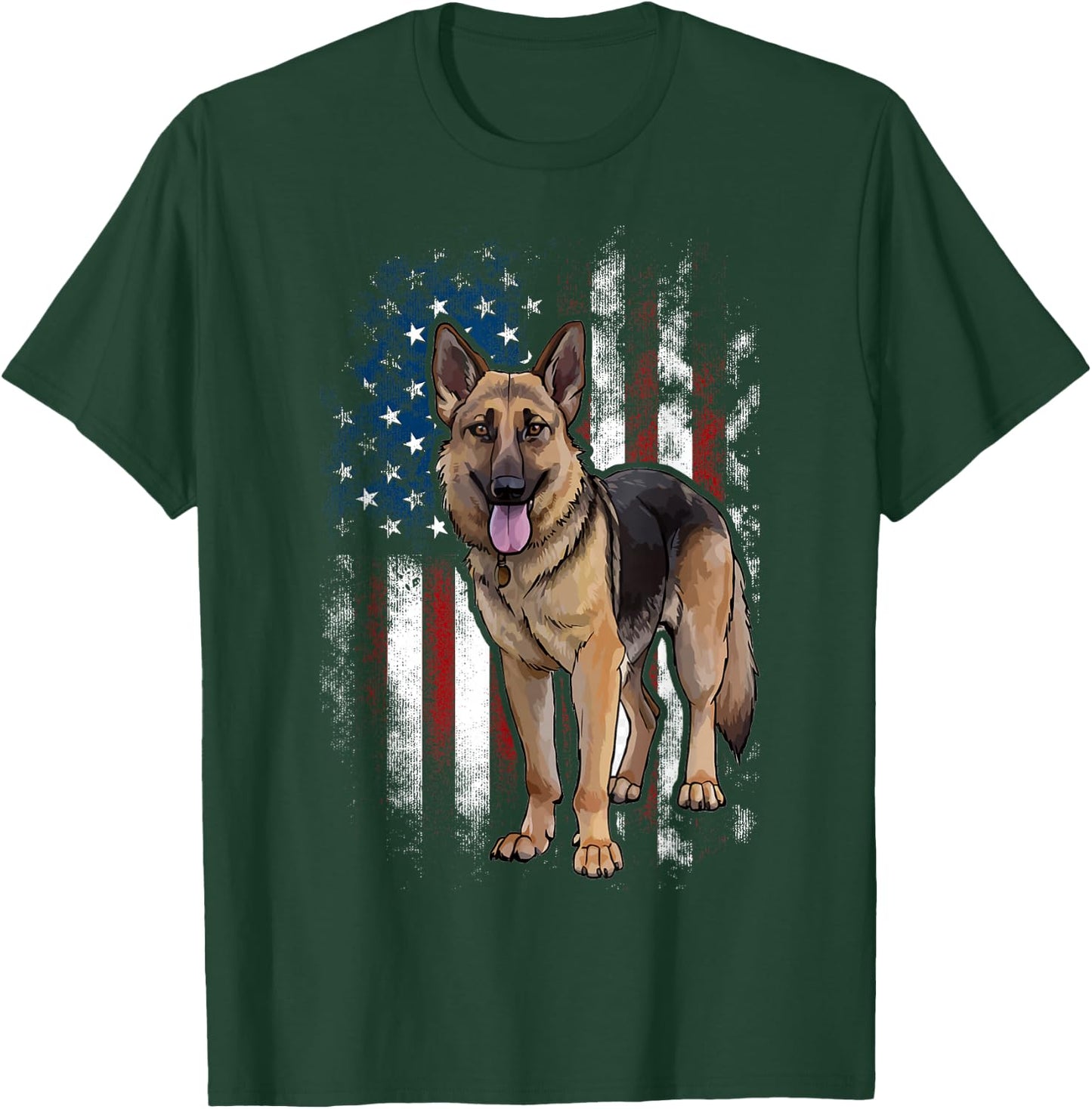 Patriotic German Shepherd American Flag Dog Men Women T-Shirt - T-Shirt | Forest