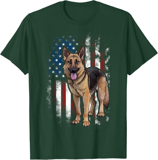 Patriotic German Shepherd American Flag Dog Men Women T-Shirt - T-Shirt | Forest