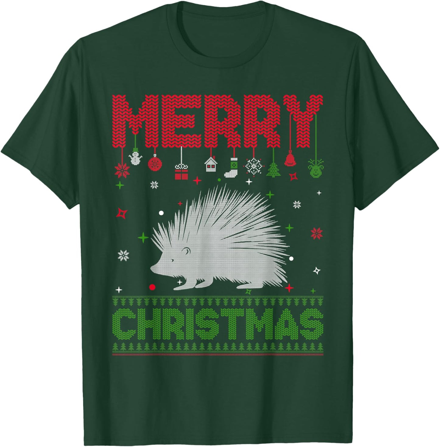 Ugly Holiday Sweater Christmas Funny Porcupine Graphic T-Shirt - T-Shirt | Forest