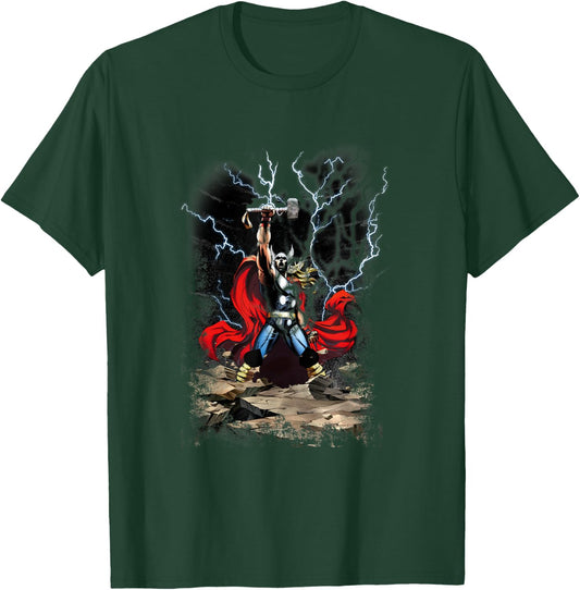 Marvel Comics Retro Classic Thor Lightning God Portrait T-Shirt - T-Shirt | Forest