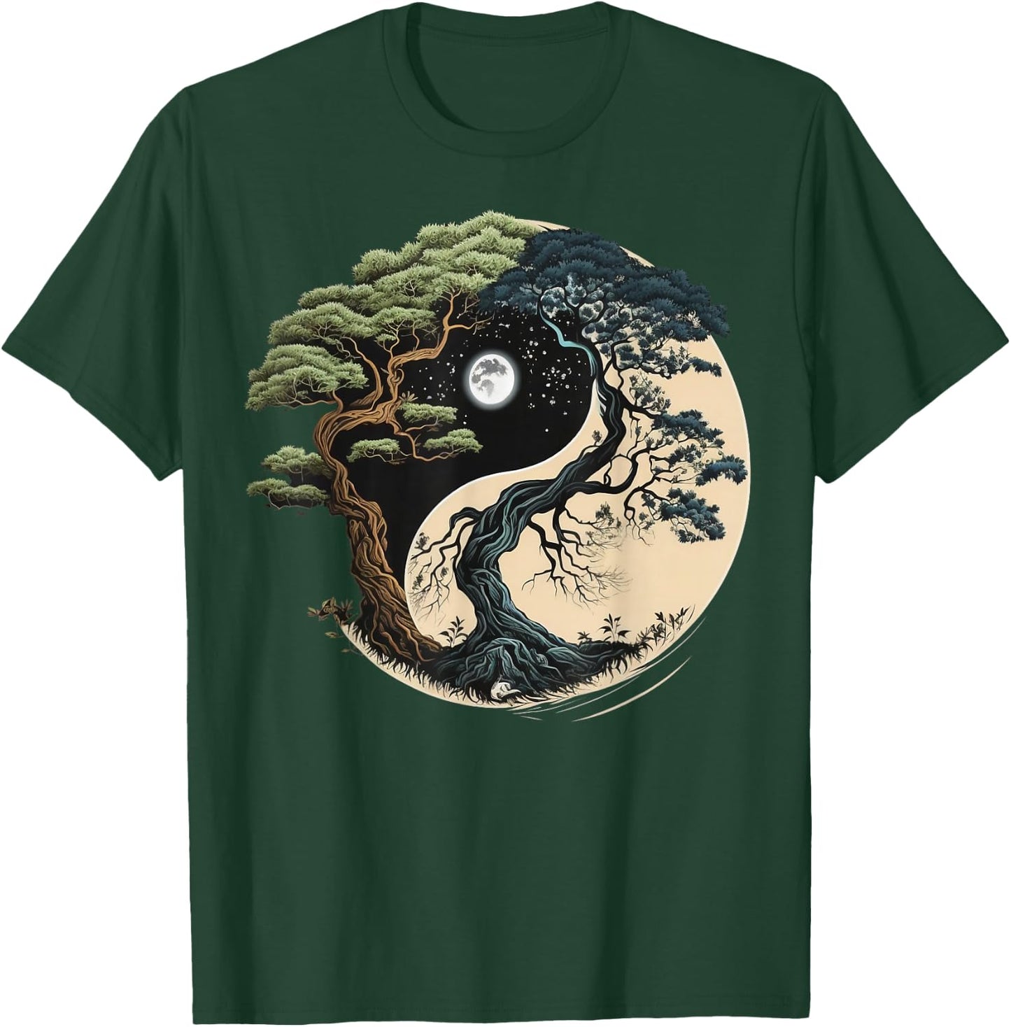 Yin Yang Tree of Life on Buddhist Bonsai Tree T-Shirt - T-Shirt | Forest