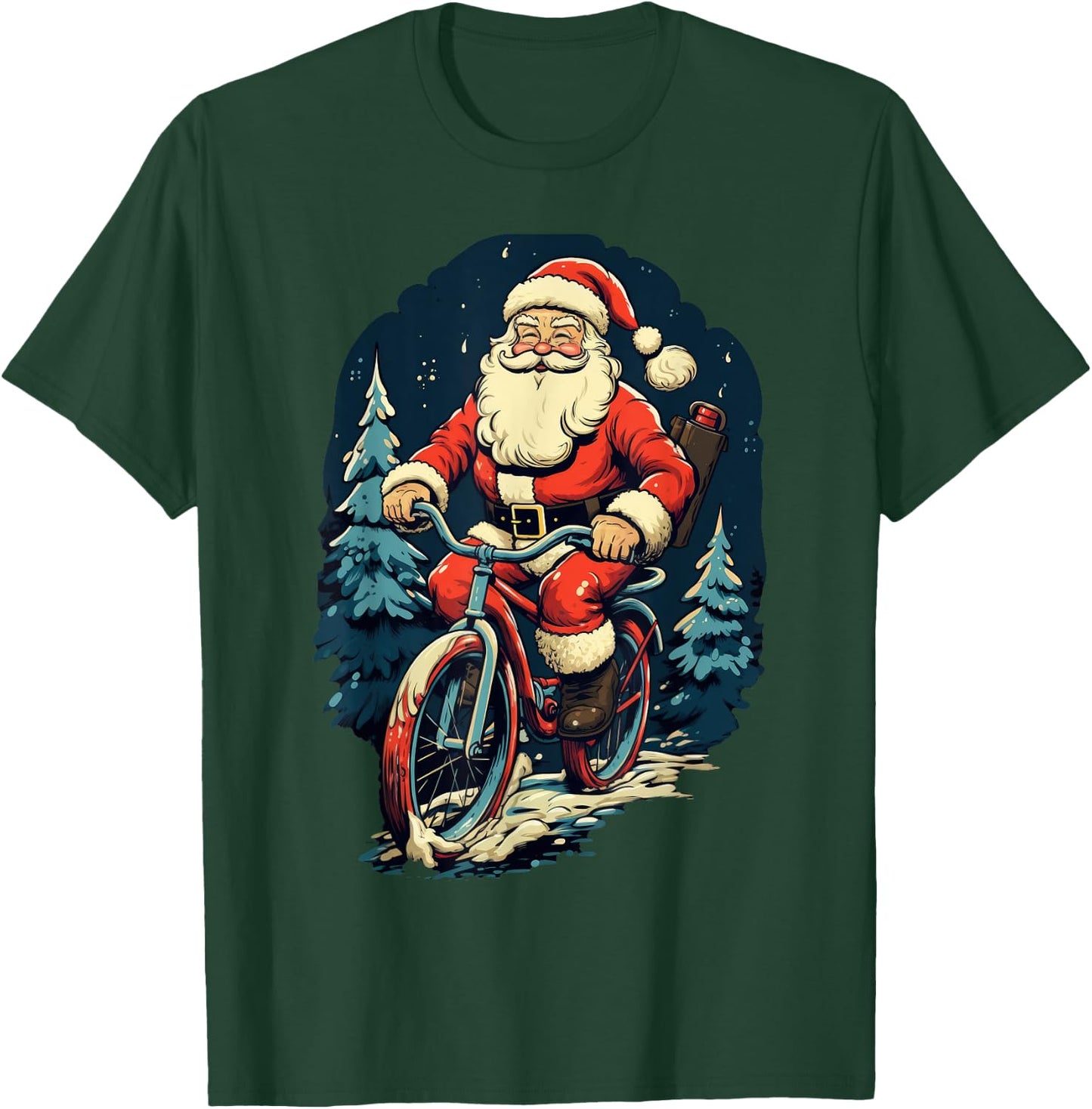 Santa Riding Bicycle Cycling Funny Christmas Boys Girls Kids T-Shirt - T-Shirt | Forest