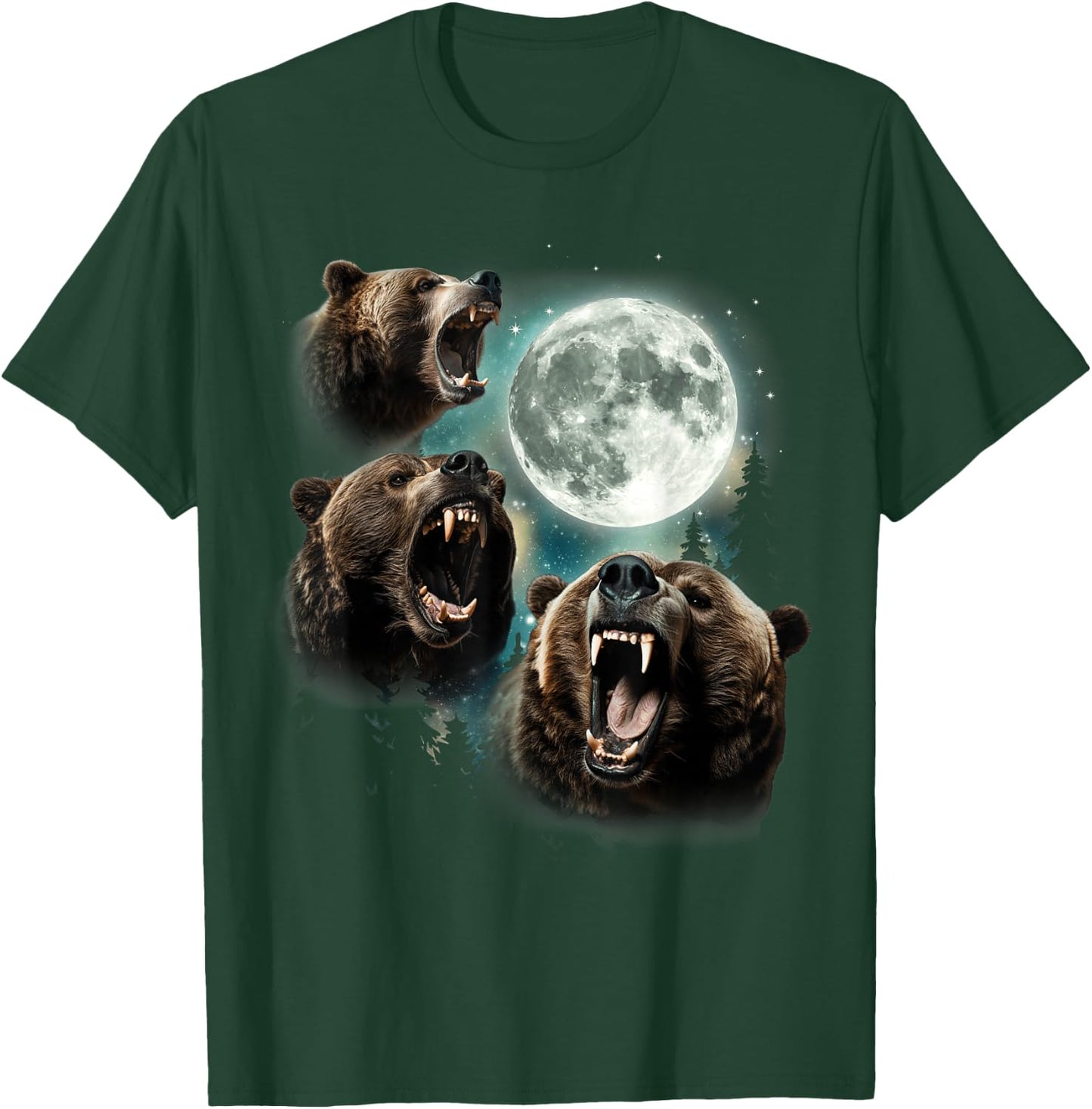 Three Grizzly Bears Howl At Moon Starry Mountain Forest Bear T-Shirt - T-Shirt | Forest