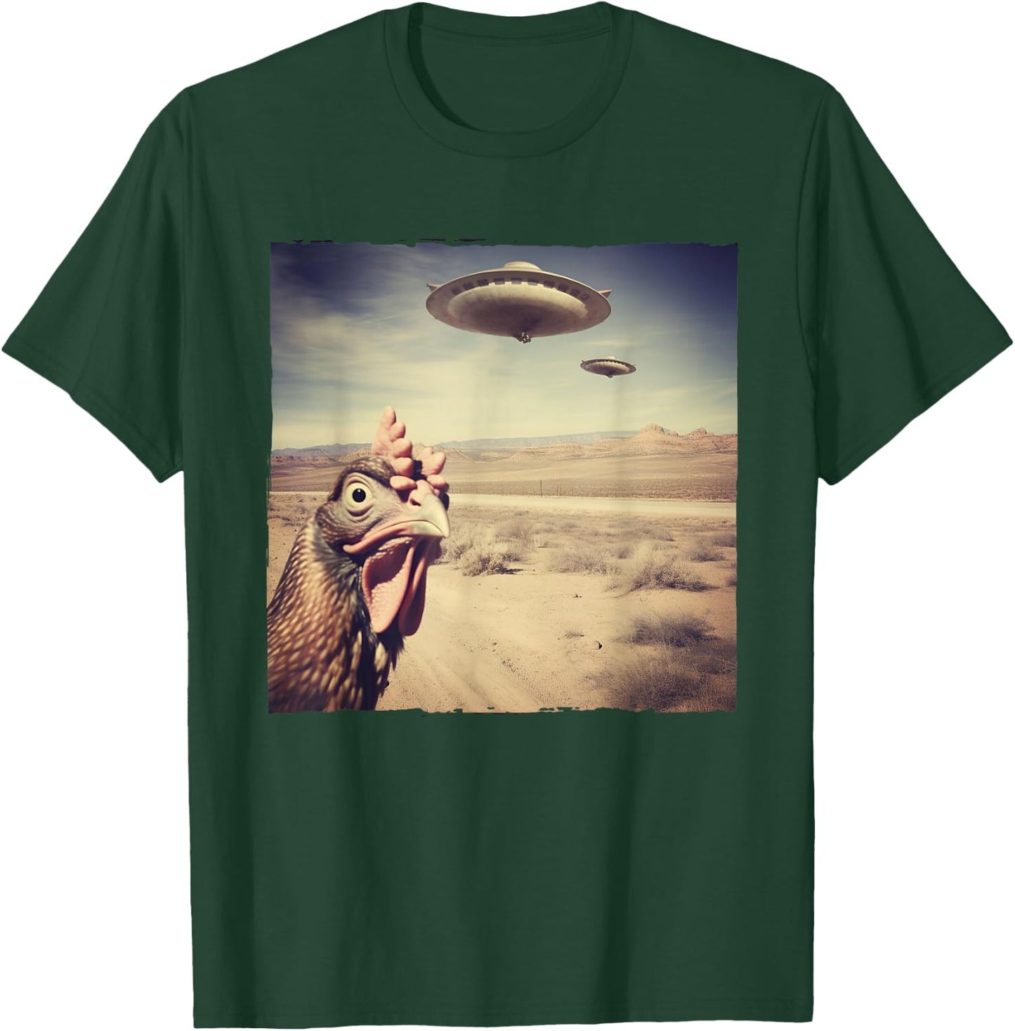 Chicken UFO Alien Flying Saucer T-Shirt - T-Shirt | Forest